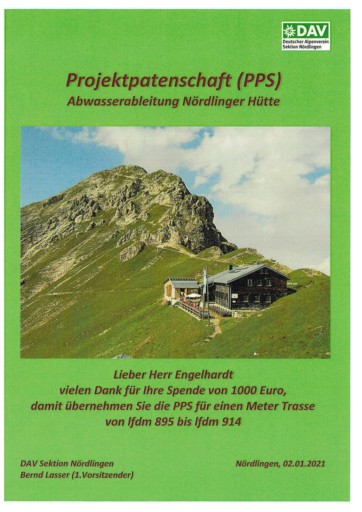 Projektpatenschaft - Nördlinger Hütte